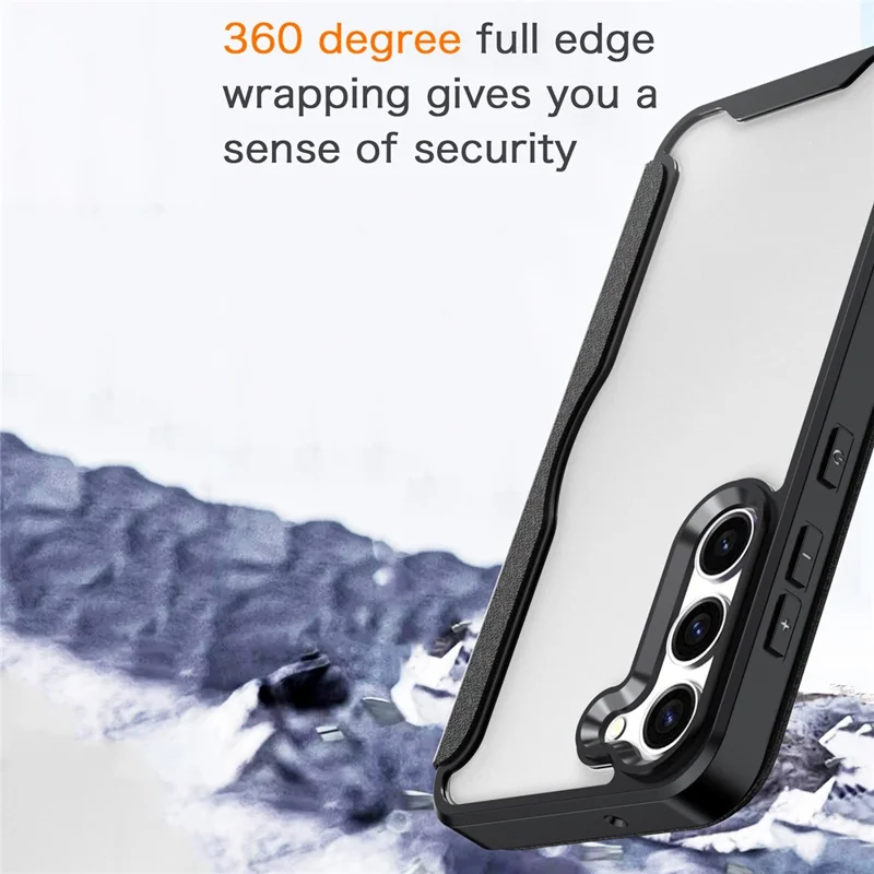 For Samsung Galaxy S23 Cell Phone Cases Leather+TPU+Acrylic Card Slot Protective Shell - Black