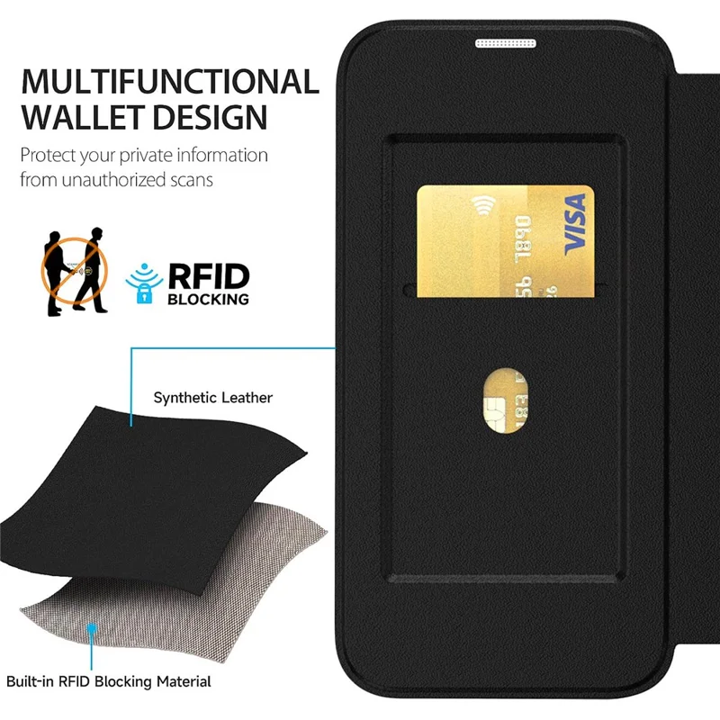 For Samsung Galaxy S23 Cell Phone Cases Leather+TPU+Acrylic Card Slot Protective Shell - Black