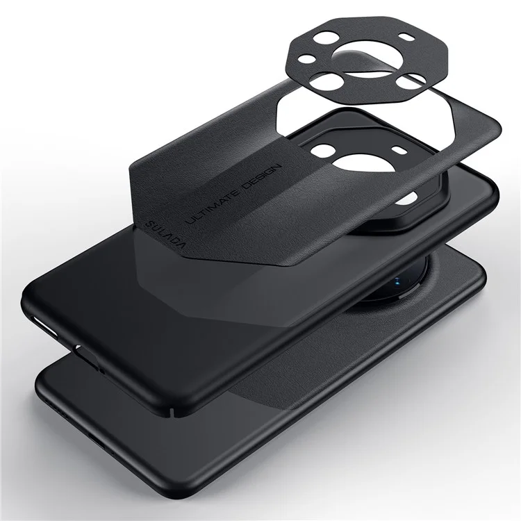 SULADA Für Huawei Mate 60 Pro Hülle PC beschichtet mit PU-Leder Anti-Drop-Handy-Schale - Schwarz