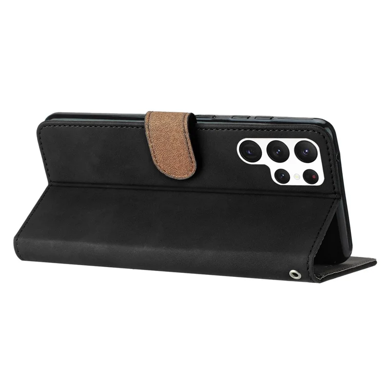 Для Samsung Galaxy S24 Ultra Case PU Кожаный Бумажник Имприминг Бабочка Стенд Чехол для телефона - Черный