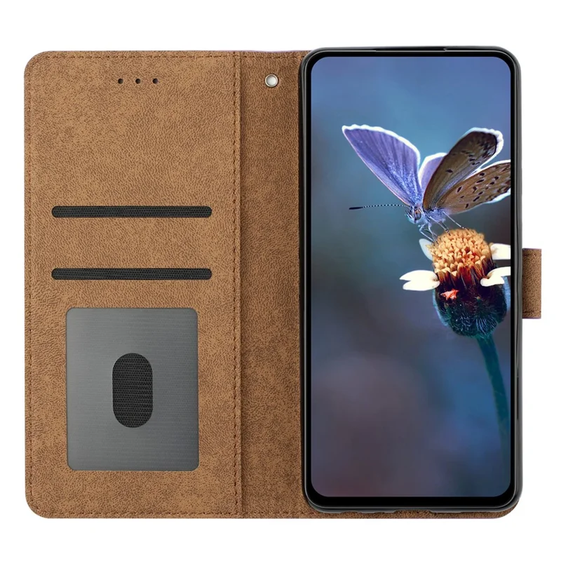 For Samsung Galaxy S24 Case Anti-Scratch Phone Shell Imprinted Leather Wallet Stand Cover - Brown
