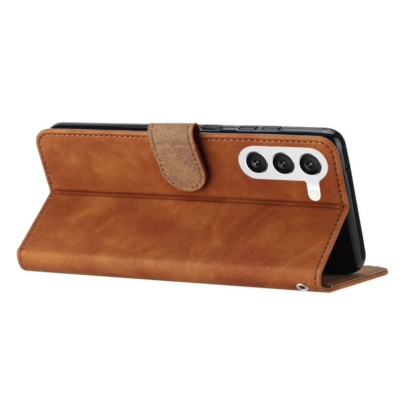 For Samsung Galaxy S24 Case Anti-Scratch Phone Shell Imprinted Leather Wallet Stand Cover - Brown