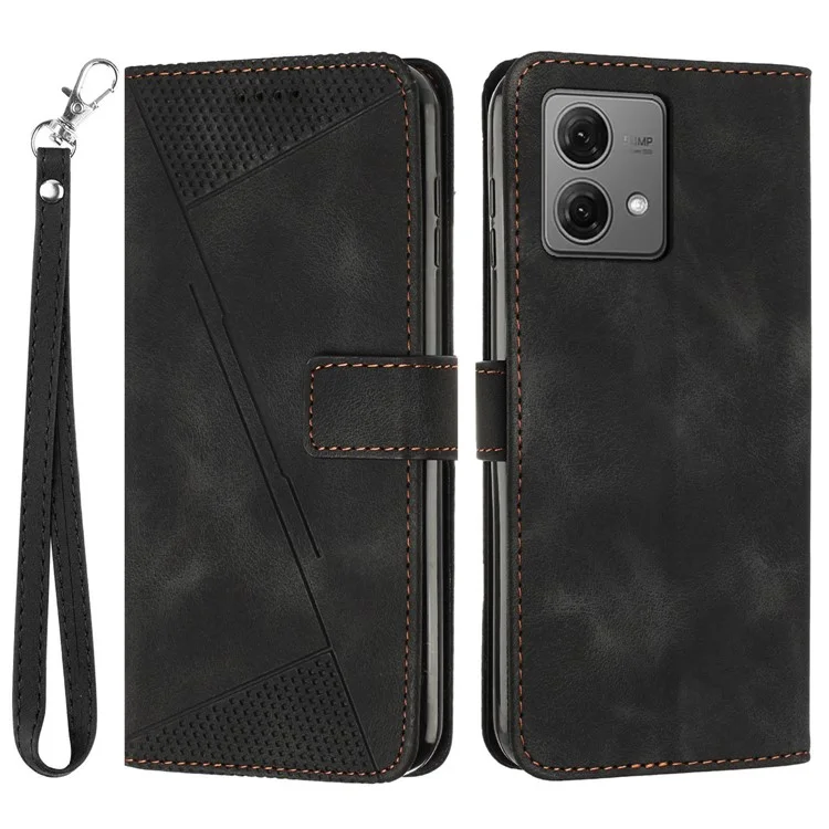 Para Motorola Edge 40 Neo 5G Case Triangle Imprinted Phone Wallet Cover com Correia - Preto