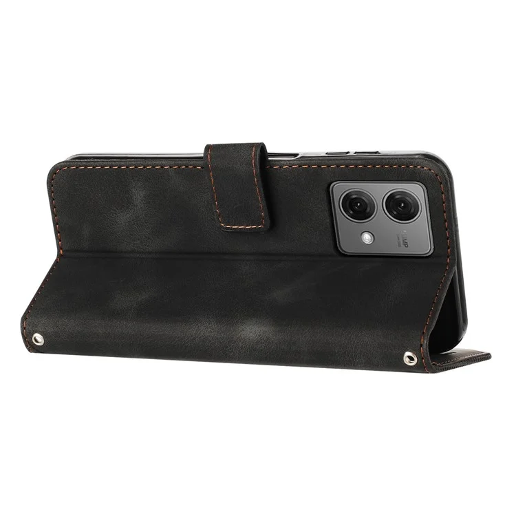 Para Motorola Edge 40 Neo 5G Case Triangle Imprinted Phone Wallet Cover com Correia - Preto