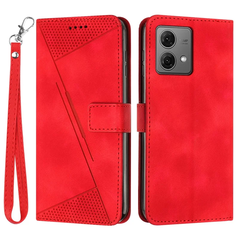 For Motorola Edge 40 Neo 5G Case Triangle Imprinted Phone Wallet Cover with Strap - Red