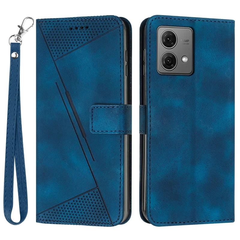 For Motorola Edge 40 Neo 5G Case Triangle Imprinted Phone Wallet Cover with Strap - Sapphire