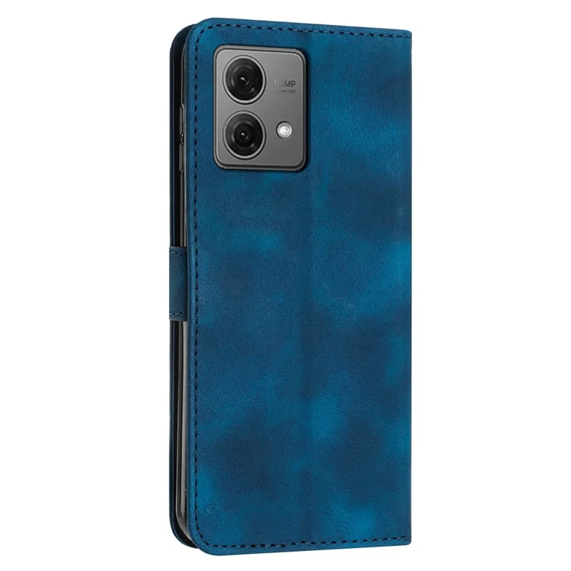 For Motorola Edge 40 Neo 5G Case Triangle Imprinted Phone Wallet Cover with Strap - Sapphire