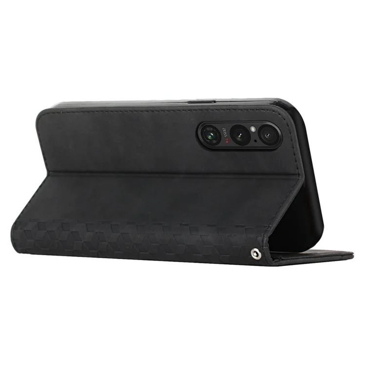 For Sony Xperia 1 V Case Imprinted Pattern Wallet Stand Cover Wholesale Phone Cases - Black