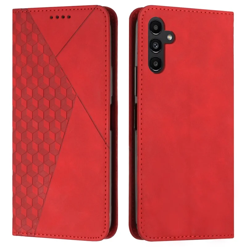 For Samsung Galaxy A05s 4G PU Leather Phone Case Imprinted Rhombus Stand Skin-touch Wallet Cover - Red