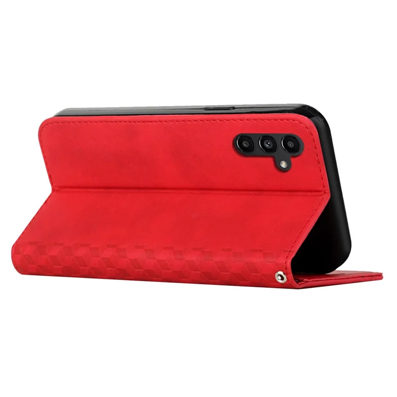 For Samsung Galaxy A05s 4G PU Leather Phone Case Imprinted Rhombus Stand Skin-touch Wallet Cover - Red