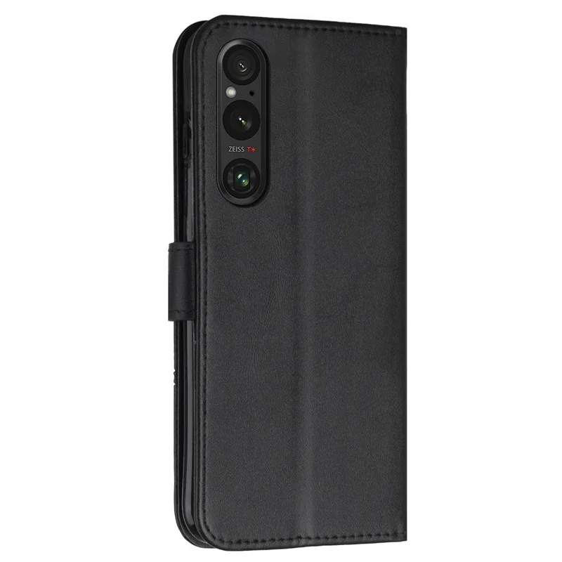 Für Sony Xperia 1 V Case Wallet Stand Calf Texture Phone Lederabdeckung - Schwarz