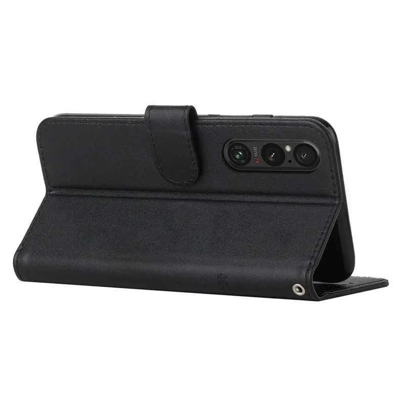 Für Sony Xperia 1 V Case Wallet Stand Calf Texture Phone Lederabdeckung - Schwarz