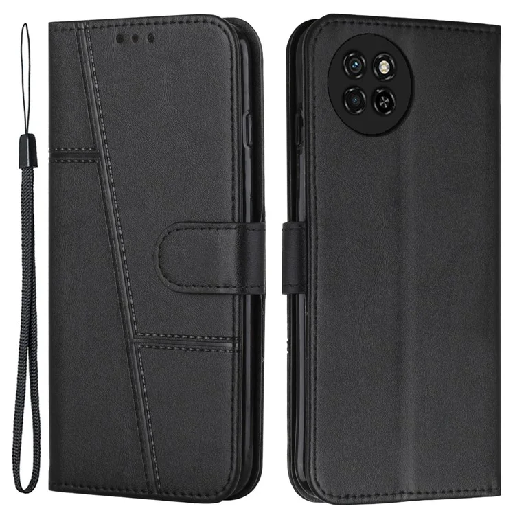 For itel S23 Phone Case Stand Wallet PU Leather Mobile Phone Cover - Black