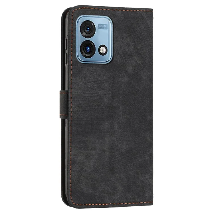 For Motorola Moto G Stylus (2023) Case Imprinted Lines Skin-touch Wallet PU Leather Shell Stand Cover - Black
