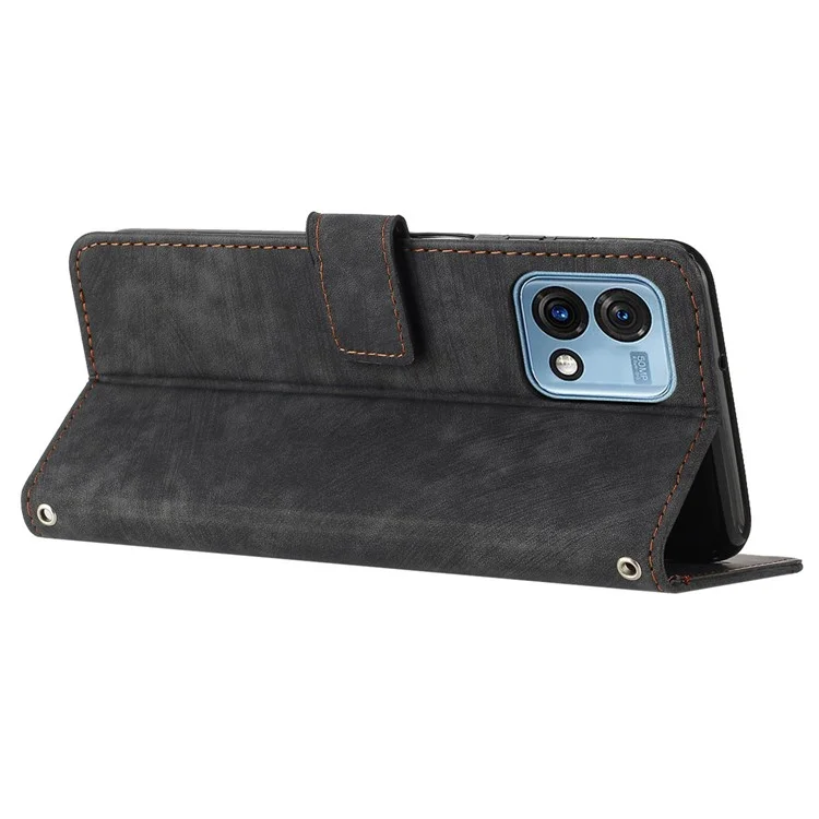 For Motorola Moto G Stylus (2023) Case Imprinted Lines Skin-touch Wallet PU Leather Shell Stand Cover - Black