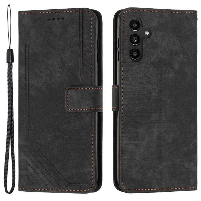 Para Samsung Galaxy A05s 4G Imprinted Phone Case TPU+PU Leather Shell Skin-touch Wallet Stand Cover - Black