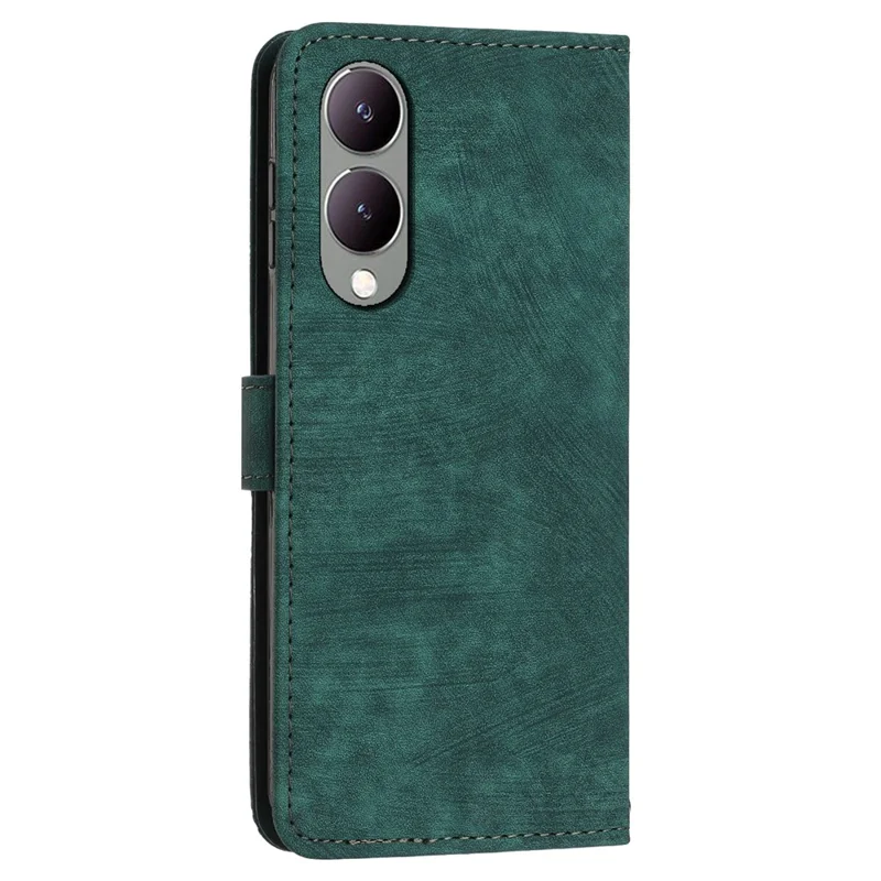 For vivo Y17s 4G Phone Case TPU+PU Leather Imprinted Skin-touch Wallet Stand Cover - Green
