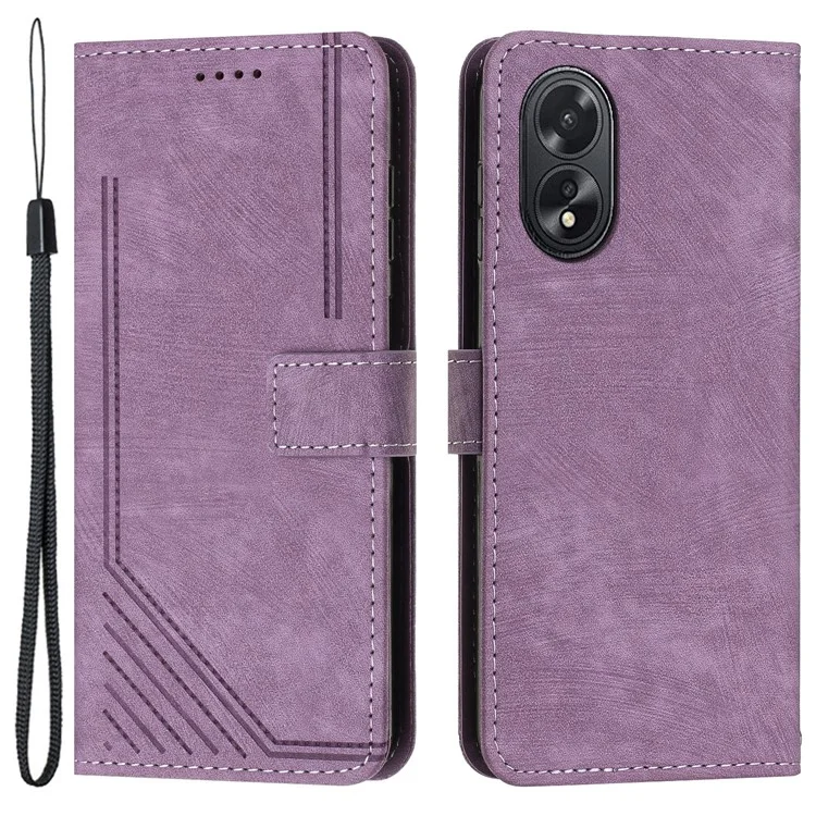 Per Oppo A38 4G / A18 4G Custodia in pelle PU Stand Cover Linee impresse Pelle tocco Wallet Phone Case - Viola