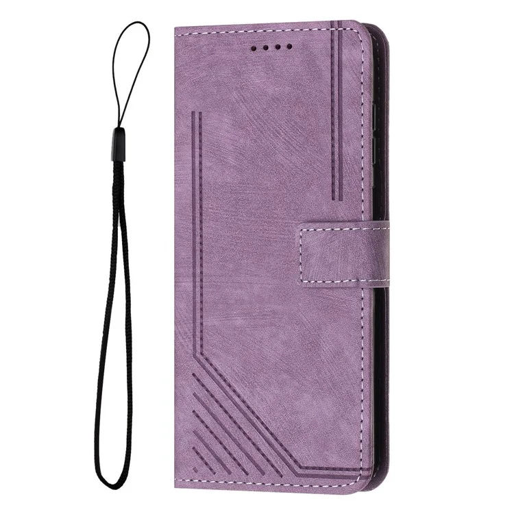 Per Oppo A38 4G / A18 4G Custodia in pelle PU Stand Cover Linee impresse Pelle tocco Wallet Phone Case - Viola