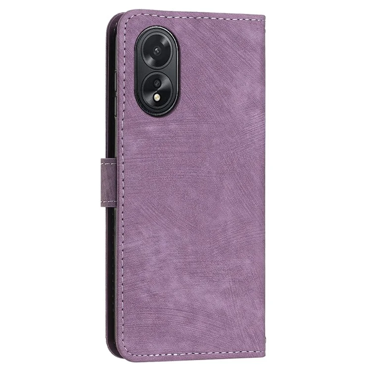Per Oppo A38 4G / A18 4G Custodia in pelle PU Stand Cover Linee impresse Pelle tocco Wallet Phone Case - Viola