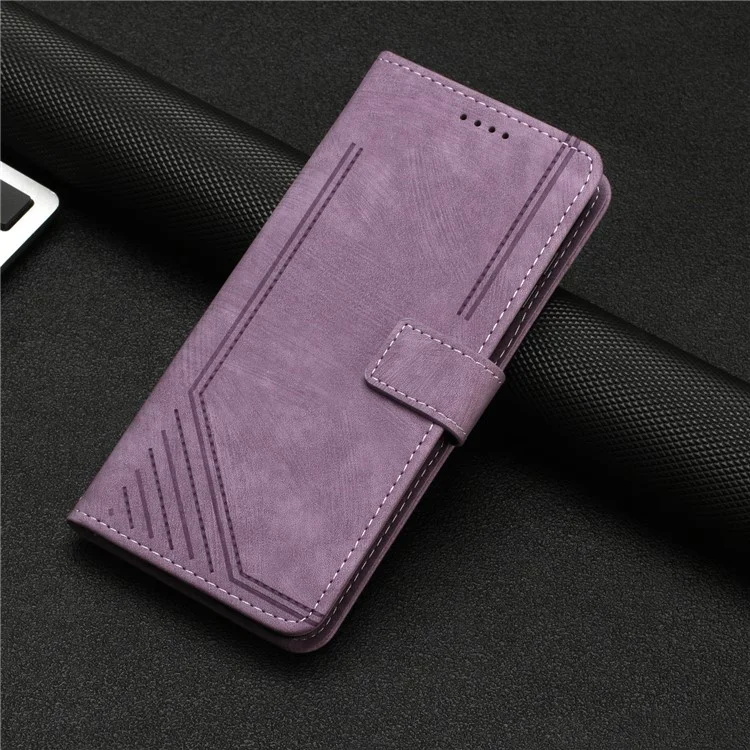Per Oppo A38 4G / A18 4G Custodia in pelle PU Stand Cover Linee impresse Pelle tocco Wallet Phone Case - Viola