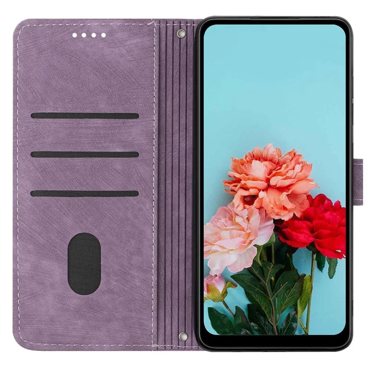 Per Oppo A38 4G / A18 4G Custodia in pelle PU Stand Cover Linee impresse Pelle tocco Wallet Phone Case - Viola
