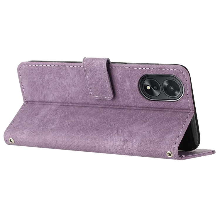 Per Oppo A38 4G / A18 4G Custodia in pelle PU Stand Cover Linee impresse Pelle tocco Wallet Phone Case - Viola