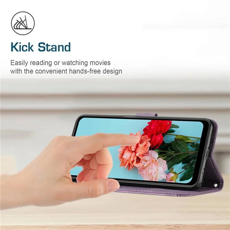 Per Oppo A38 4G / A18 4G Custodia in pelle PU Stand Cover Linee impresse Pelle tocco Wallet Phone Case - Viola