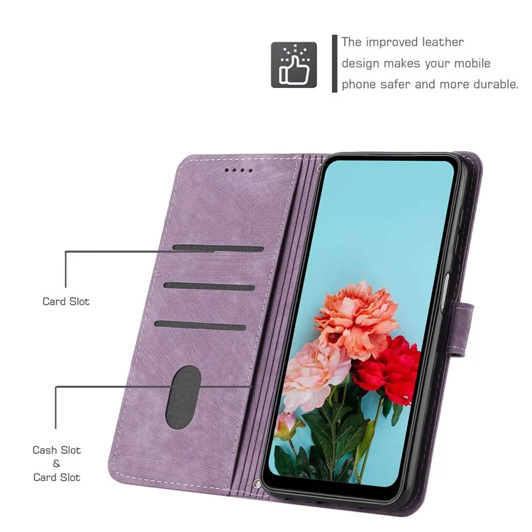 Per Oppo A38 4G / A18 4G Custodia in pelle PU Stand Cover Linee impresse Pelle tocco Wallet Phone Case - Viola