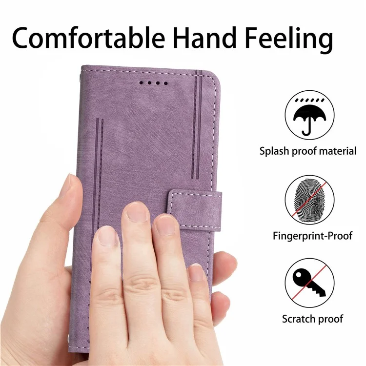 Per Oppo A38 4G / A18 4G Custodia in pelle PU Stand Cover Linee impresse Pelle tocco Wallet Phone Case - Viola