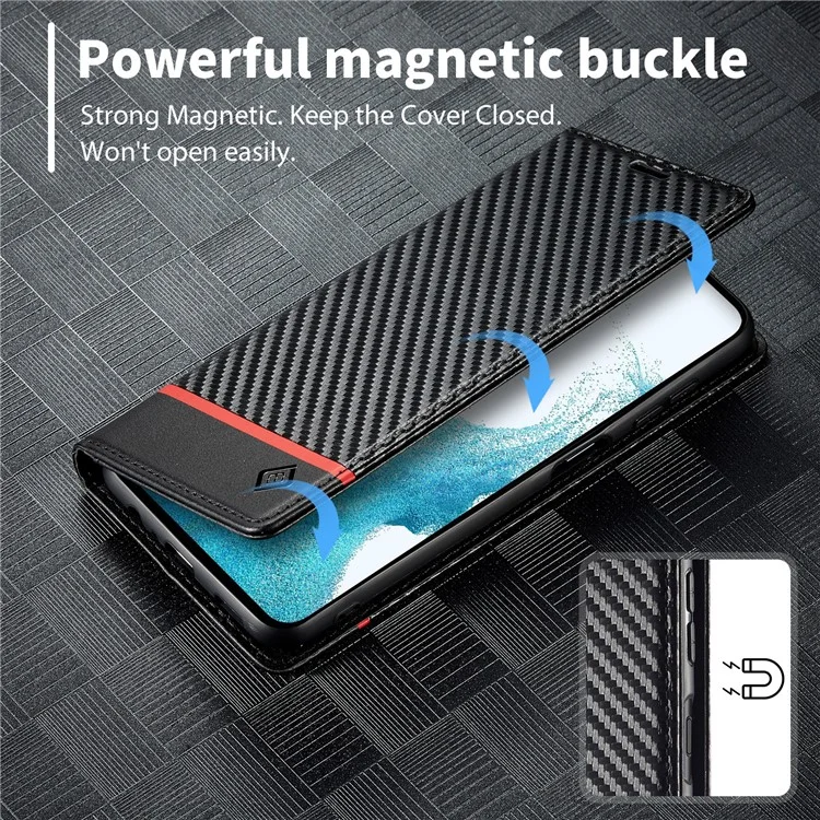LC.IMEEKE For Samsung Galaxy A15 5G / A15 4G Phone Case Carbon Fiber Texture Shell PU Leather Cover - Horizontal Stripe