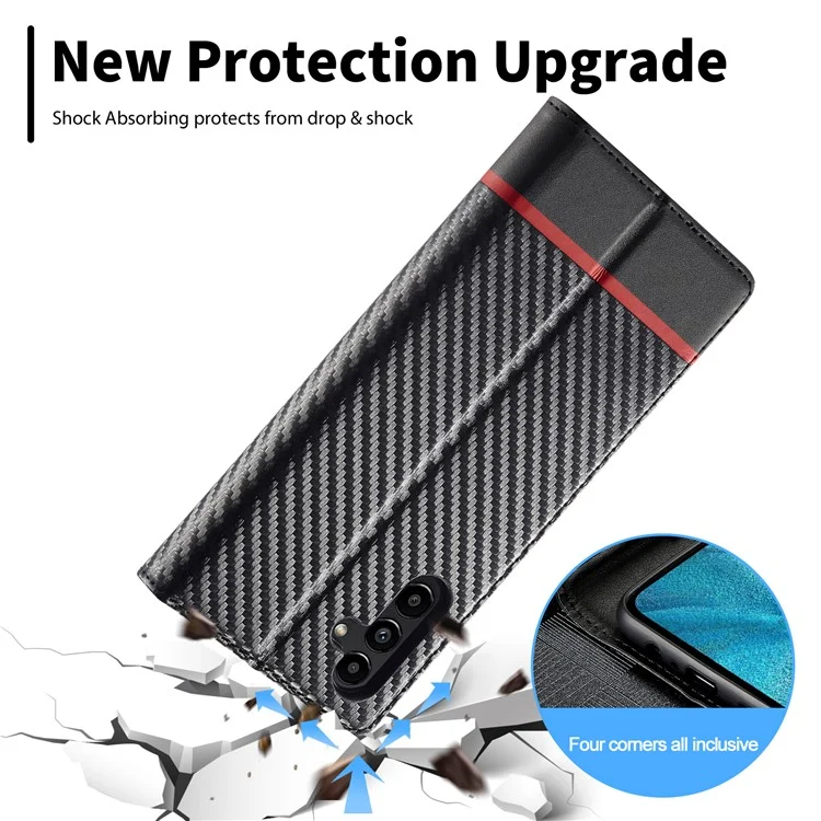 LC.IMEEKE For Samsung Galaxy A15 5G / A15 4G Phone Case Carbon Fiber Texture Shell PU Leather Cover - Horizontal Stripe