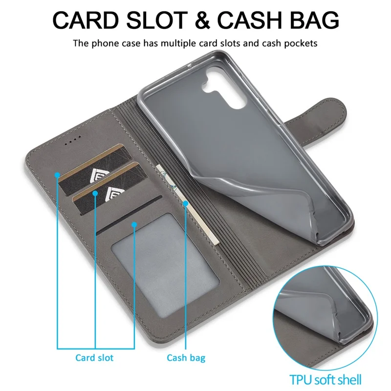 LC.IMEEKE For Samsung Galaxy A15 5G / A15 4G Case Anti-Drop Leather Wallet Phone Cover - Grey
