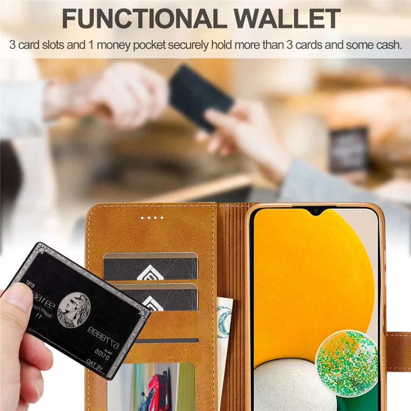 LC.IMEEKE For Samsung Galaxy A15 5G / A15 4G Case Anti-Drop Leather Wallet Phone Cover - Yellow