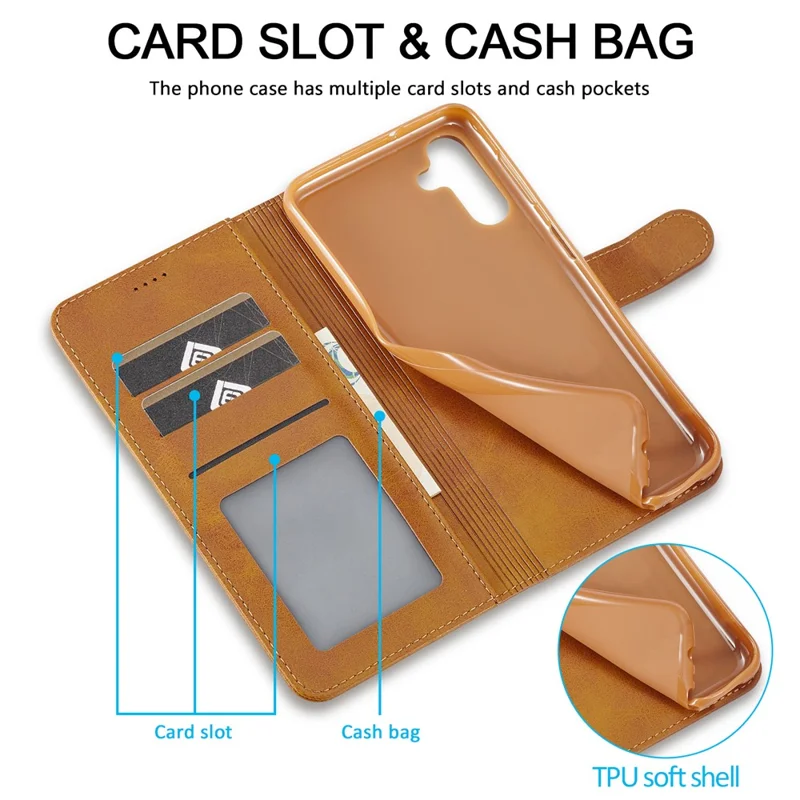 LC.IMEEKE For Samsung Galaxy A15 5G / A15 4G Case Anti-Drop Leather Wallet Phone Cover - Yellow