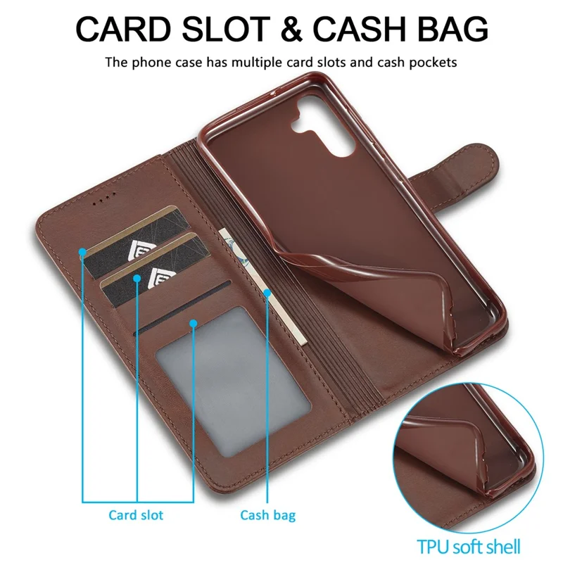 LC.IMEEKE For Samsung Galaxy A15 5G / A15 4G Case Anti-Drop Leather Wallet Phone Cover - Brown