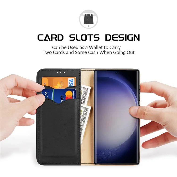 DUX DUCIS Hivo Series per Samsung Galaxy S24 Ultra Custodia Telefonica in Pelle di Mucca Flip Cover a Portafoglio - Nero