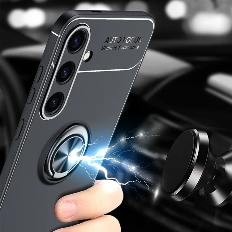 Pour Samsung Galaxy S24 Case de Téléphonie TPU Antrach Ring Kickstand TPU - Noir / Bleu