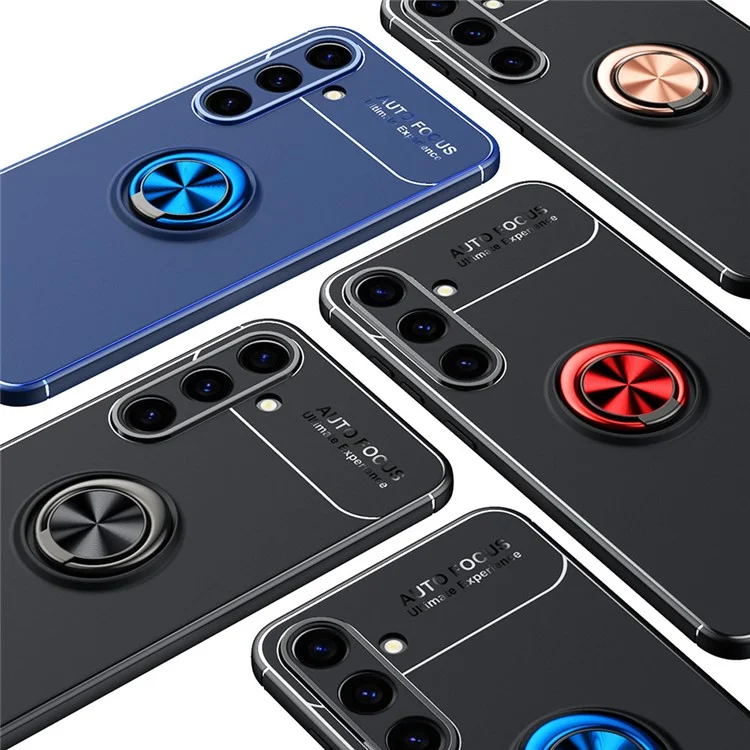 Pour Samsung Galaxy S24 Case de Téléphonie TPU Antrach Ring Kickstand TPU - Noir / Bleu