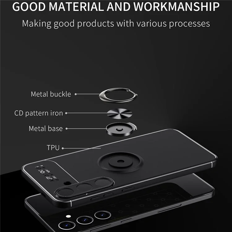 Pour Samsung Galaxy S24 Case de Téléphonie TPU Antrach Ring Kickstand TPU - Noir / Bleu