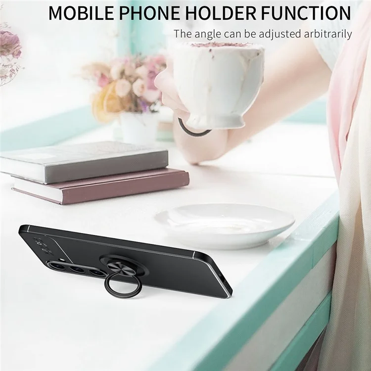 Pour Samsung Galaxy S24 Case de Téléphonie TPU Antrach Ring Kickstand TPU - Noir / Bleu
