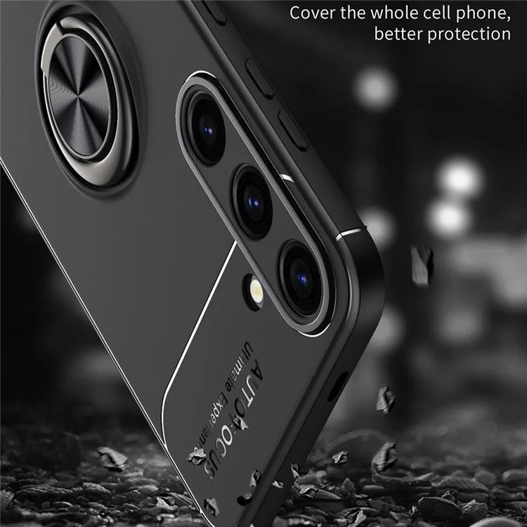 Pour Samsung Galaxy S24 Case de Téléphonie TPU Antrach Ring Kickstand TPU - Noir / Bleu