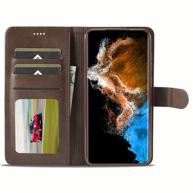 LC.IMEEKE Für Samsung Galaxy S24+ Hülle Kalbleder Textur Leder Stand Schutzhülle - Braun