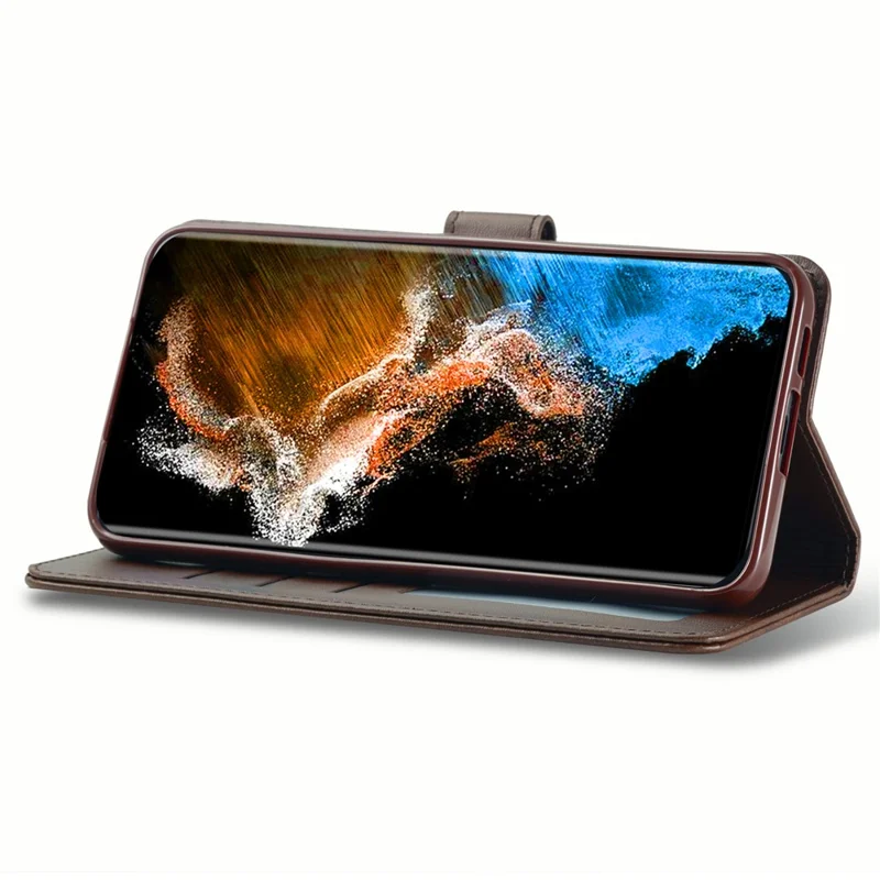 LC.IMEEKE Für Samsung Galaxy S24+ Hülle Kalbleder Textur Leder Stand Schutzhülle - Braun