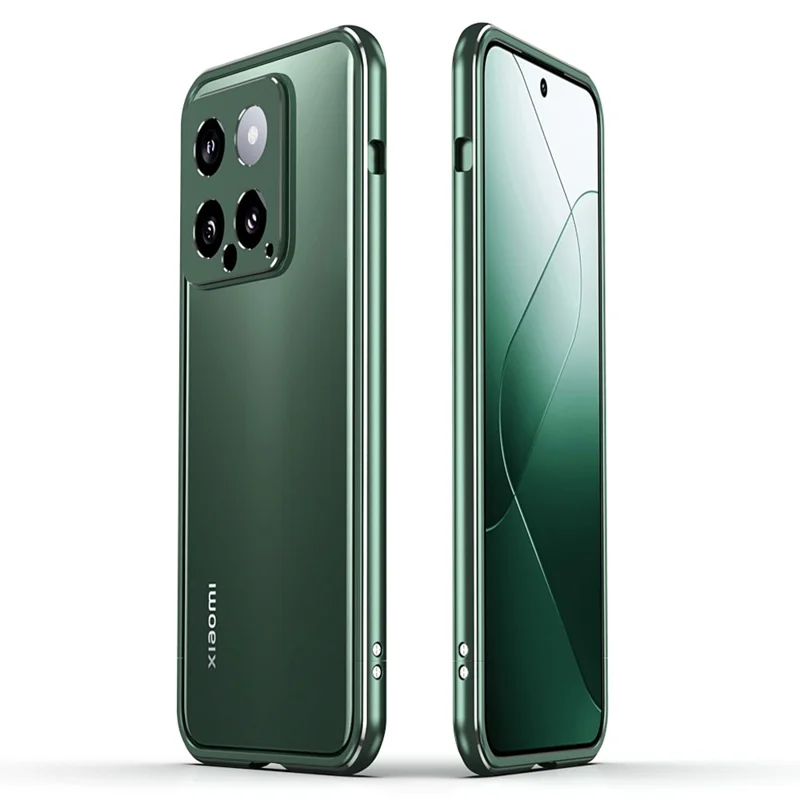 For Xiaomi 14 Case Heat Dissipation Metal Frame Phone Bumper Cover - Green+Silver