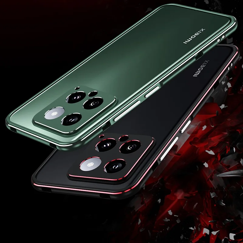 For Xiaomi 14 Case Heat Dissipation Metal Frame Phone Bumper Cover - Green+Silver