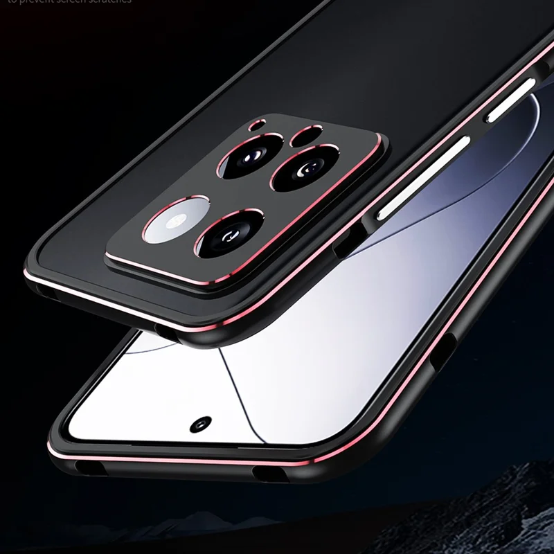 For Xiaomi 14 Case Heat Dissipation Metal Frame Phone Bumper Cover - Green+Silver