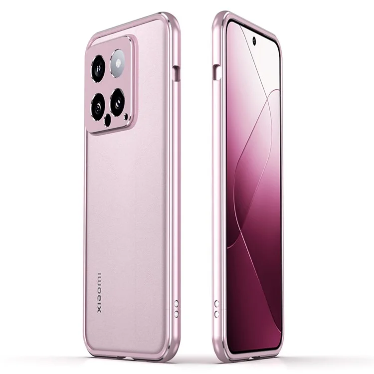 For Xiaomi 14 Case Heat Dissipation Metal Frame Phone Bumper Cover - Pink+Silver