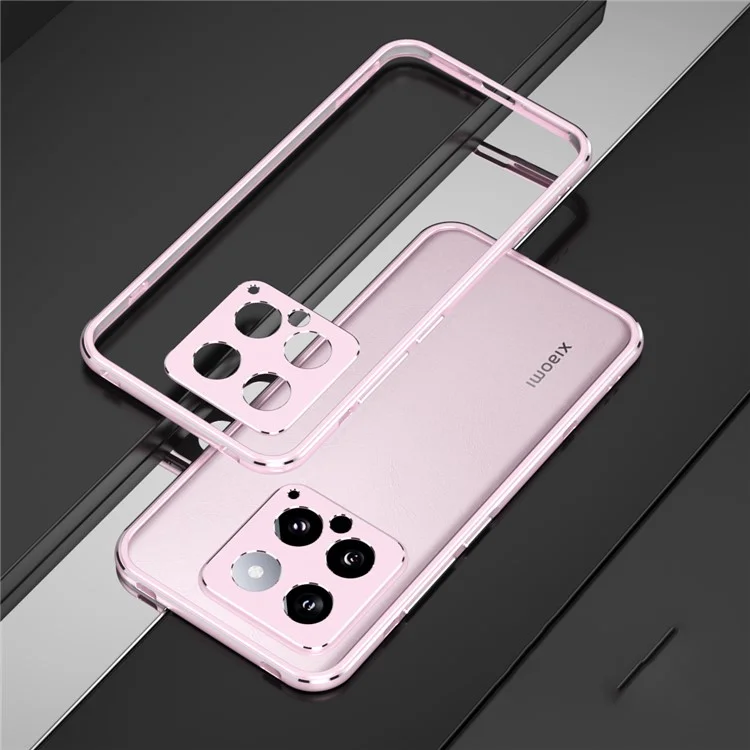 For Xiaomi 14 Case Heat Dissipation Metal Frame Phone Bumper Cover - Pink+Silver