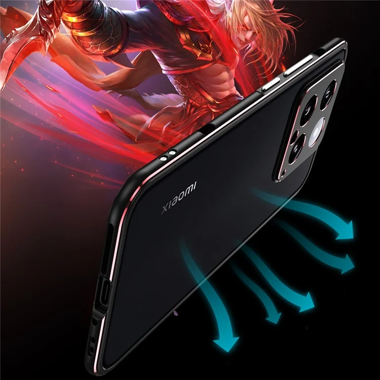 For Xiaomi 14 Case Heat Dissipation Metal Frame Phone Bumper Cover - Black+Purple